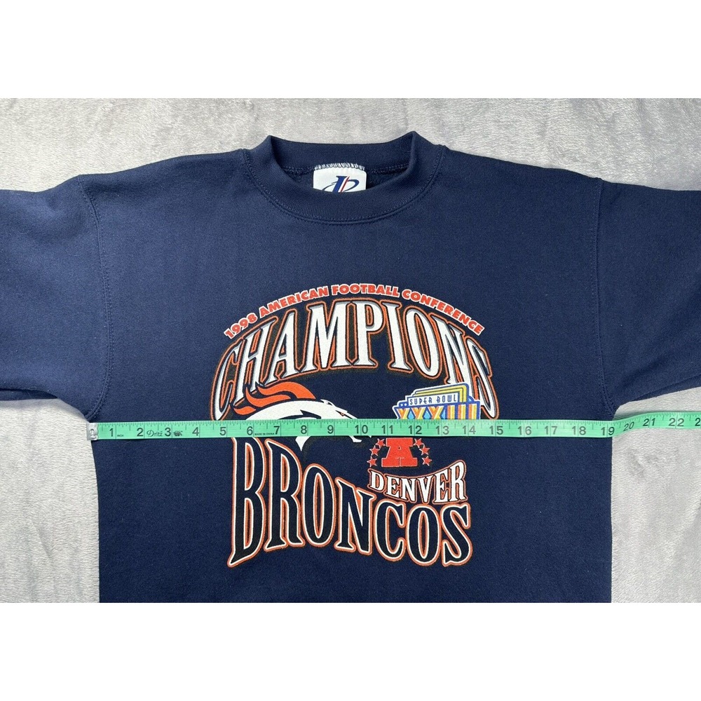 Vintage Denver Broncos Sweatshirt Kids Large Blue Superbowl Champions 90s NFL - Picture 6 of 8